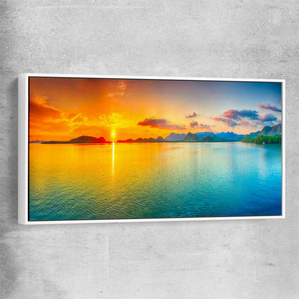 Beach and coastal wall art print of Beautiful Sunset with white framed canvas