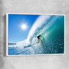 Beach and coastal wall art print of Blue Ocean Surfer with white framed canvas