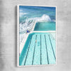 Beach and coastal wall art print of Bondi Iceberg with white framed canvas