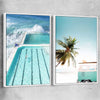 Beach and coastal wall art print of Bondi Iceberg Pair with white framed canvas