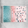 Beach and coastal wall art print of Bondi Pink Aerial with white framed canvas