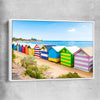 Beach and coastal wall art print of Brighton Beach Australia with white framed canvas