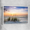 Beach and coastal wall art print of Calming Sunset with white framed canvas