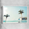 Beach and coastal wall art print of Combi Van Palms with white framed canvas