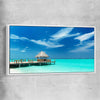 Beach and coastal wall art print of Exotic Beach Bar with white framed canvas