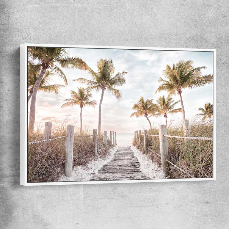 Beach and coastal wall art print of Florida Sunrise with white framed canvas