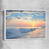 Beach and coastal wall art print of Gentle Tide at Dusk with white framed canvas