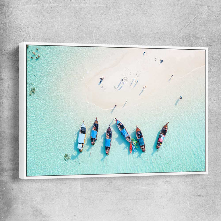 Beach and coastal wall art print of Phuket Aerial with white framed canvas