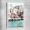 Beach and coastal wall art print of Polignano a Mare with white framed canvas