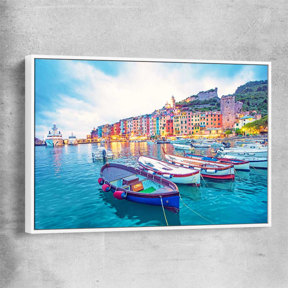 Beach and coastal wall art print of Porto Venere with white framed canvas
