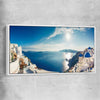 Beach and coastal wall art print of Santorini Panorama with white framed canvas