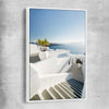 Beach and coastal wall art print of Santorini Walkway with white framed canvas