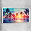 Beach and coastal wall art print of Sunset Palm Glow with white framed canvas