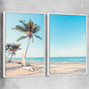 Beach and coastal wall art print of Surfing Break Pair with white framed canvas