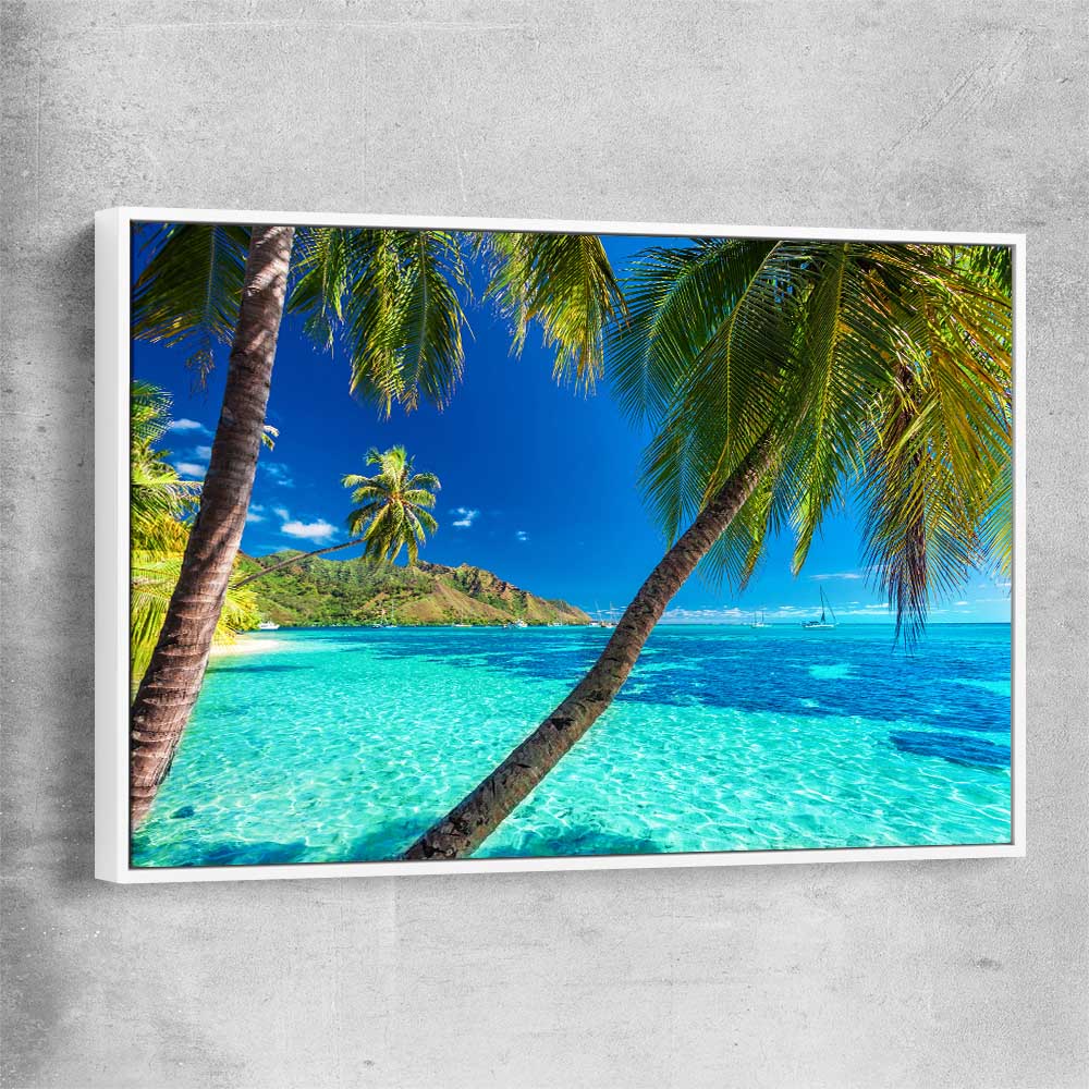 Beach and coastal wall art print of Tahiti Paradise with white framed canvas