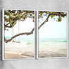 Beach and coastal wall art print of Tropical Beach Pair with white framed canvas