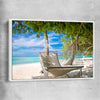 Beach and coastal wall art print of Tropical Bliss with white framed canvas