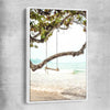 Beach and coastal wall art print of Tropical Swing with white framed canvas