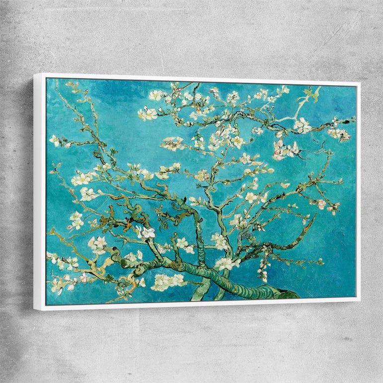 Classic wall art and canvas print of Almond Blossom Van Gogh with white framed canvas