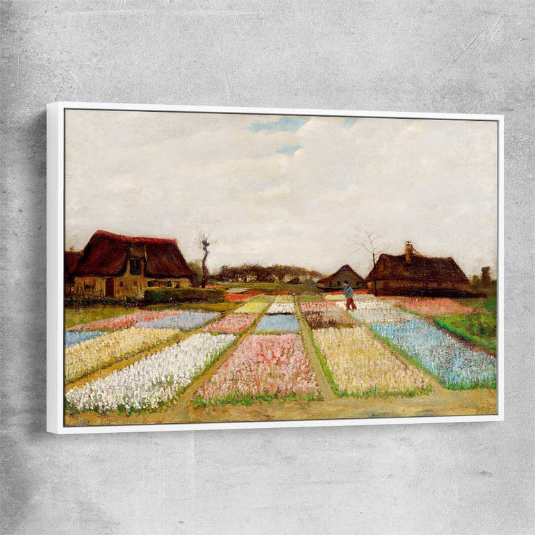 Classic wall art and canvas print of Bulb Fields Van Gogh with white framed canvas