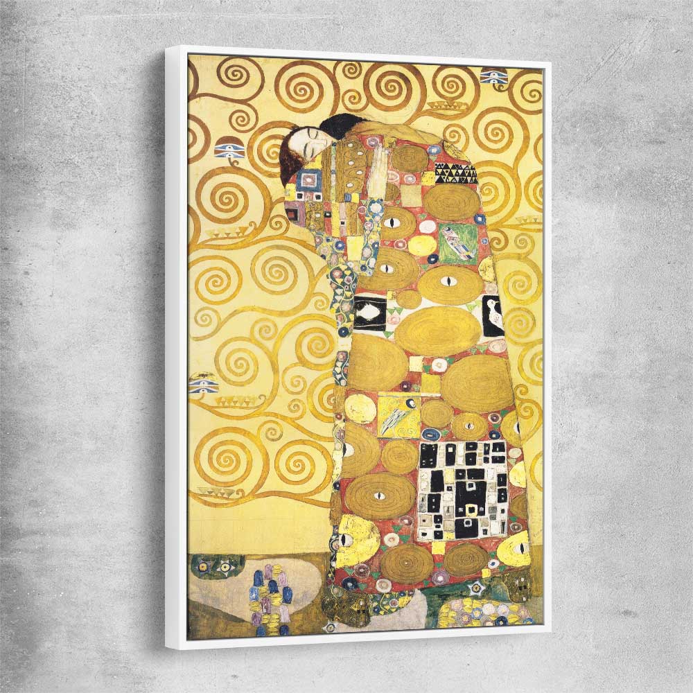 Classic wall art and canvas print of Fulfillment Gustav Klimt with white framed canvas