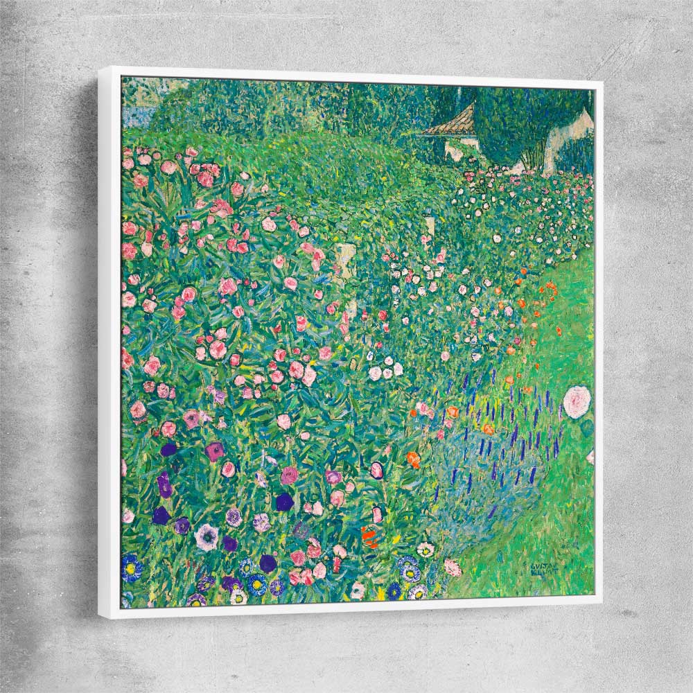 Classic wall art and canvas print of Italian Landscape Gustav Klimt with white framed canvas