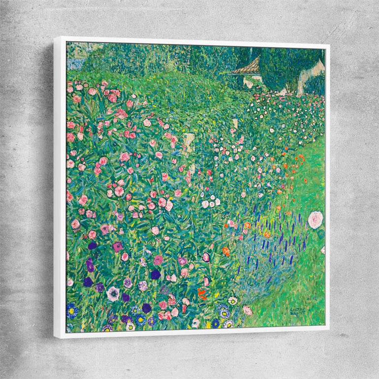 Classic wall art and canvas print of Italian Landscape Gustav Klimt with white framed canvas