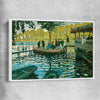 Classic wall art and canvas print of La Grenouillere Claude Monet with white framed canvas