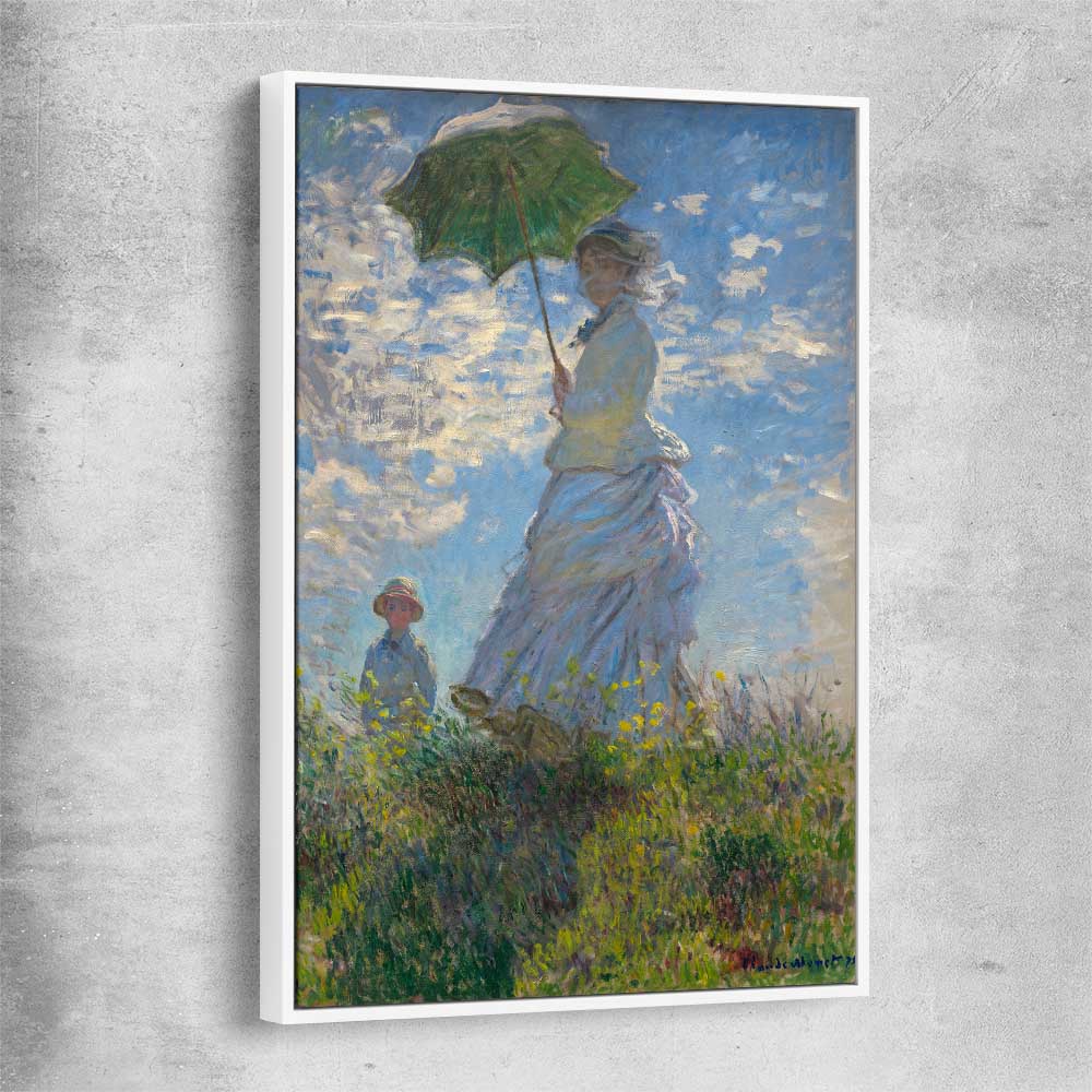 Classic wall art and canvas print of Madame Monet Claude Monet with white framed canvas