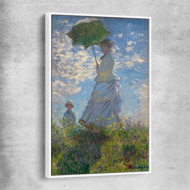 Classic wall art and canvas print of Madame Monet Claude Monet with white framed canvas