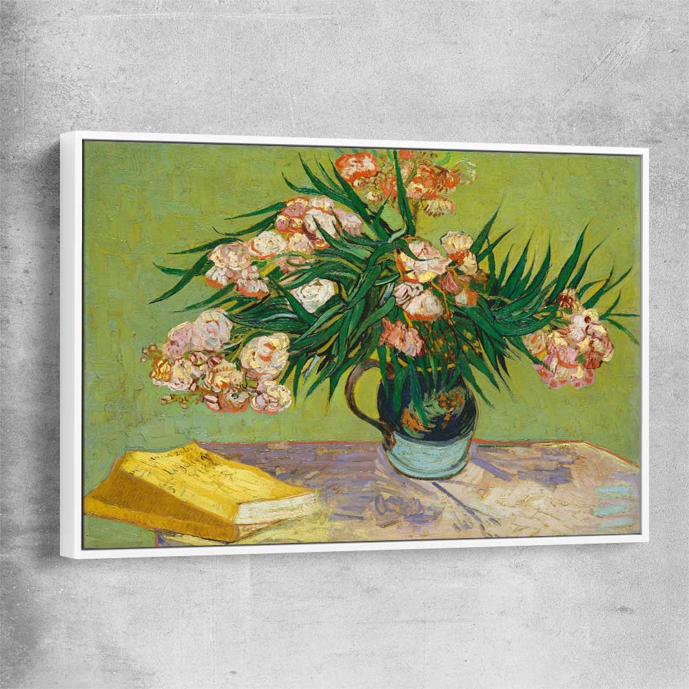 Classic wall art and canvas print of Oleanders Van Gogh with white framed canvas