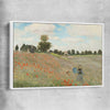 Classic wall art and canvas print of Poppy Field Claude Monet with white framed canvas