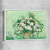 Classic wall art and canvas print of Roses Van Gogh with white framed canvas