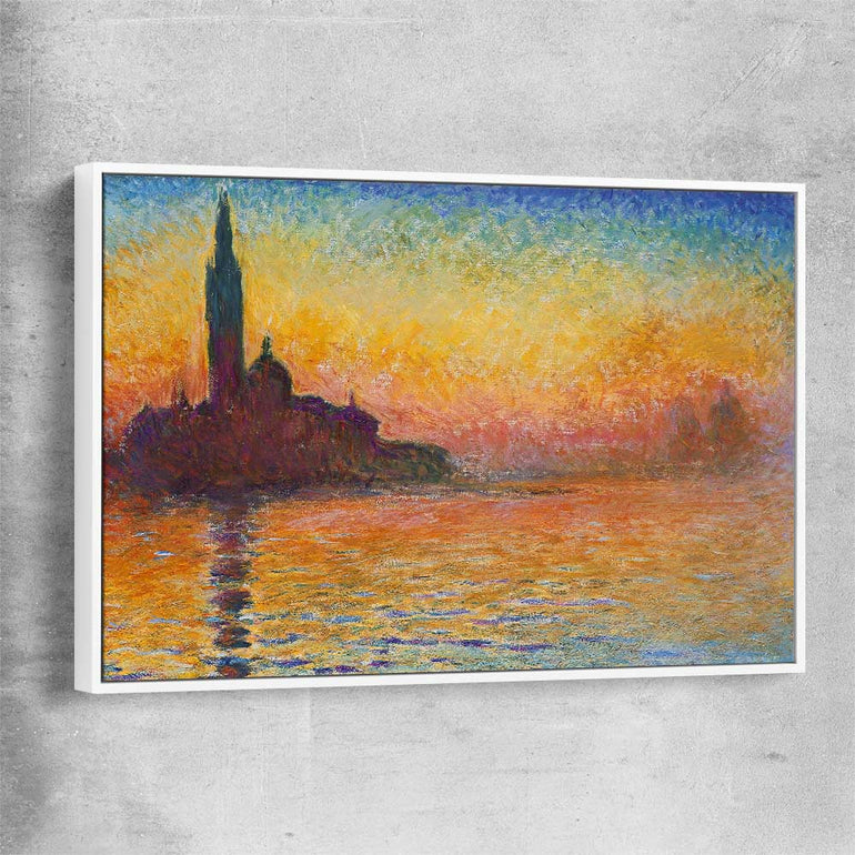 Classic wall art and canvas print of San Giorgio Claude Monet with white framed canvas