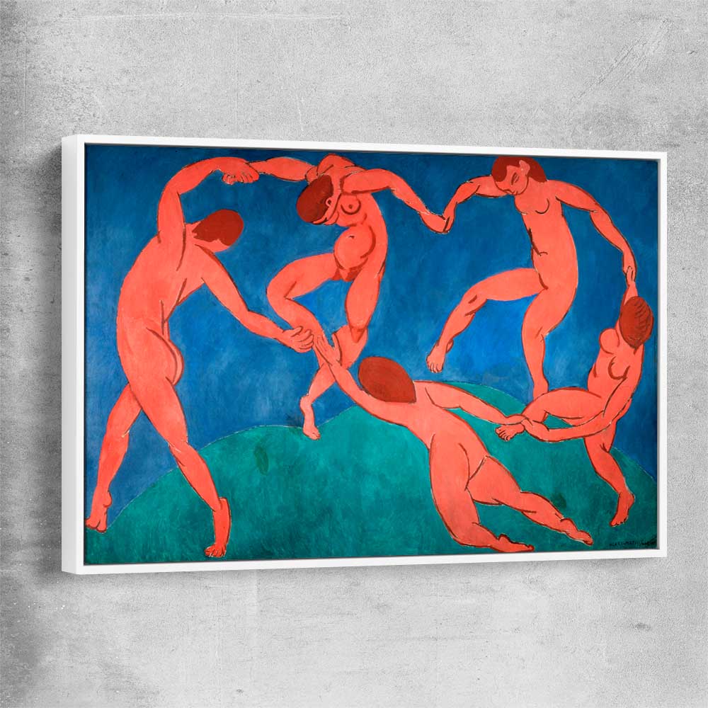 Classic wall art and canvas print of The Dance Henri Matisse with white framed canvas