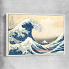Classic wall art and canvas print of The Great Wave Hokusai with white framed canvas