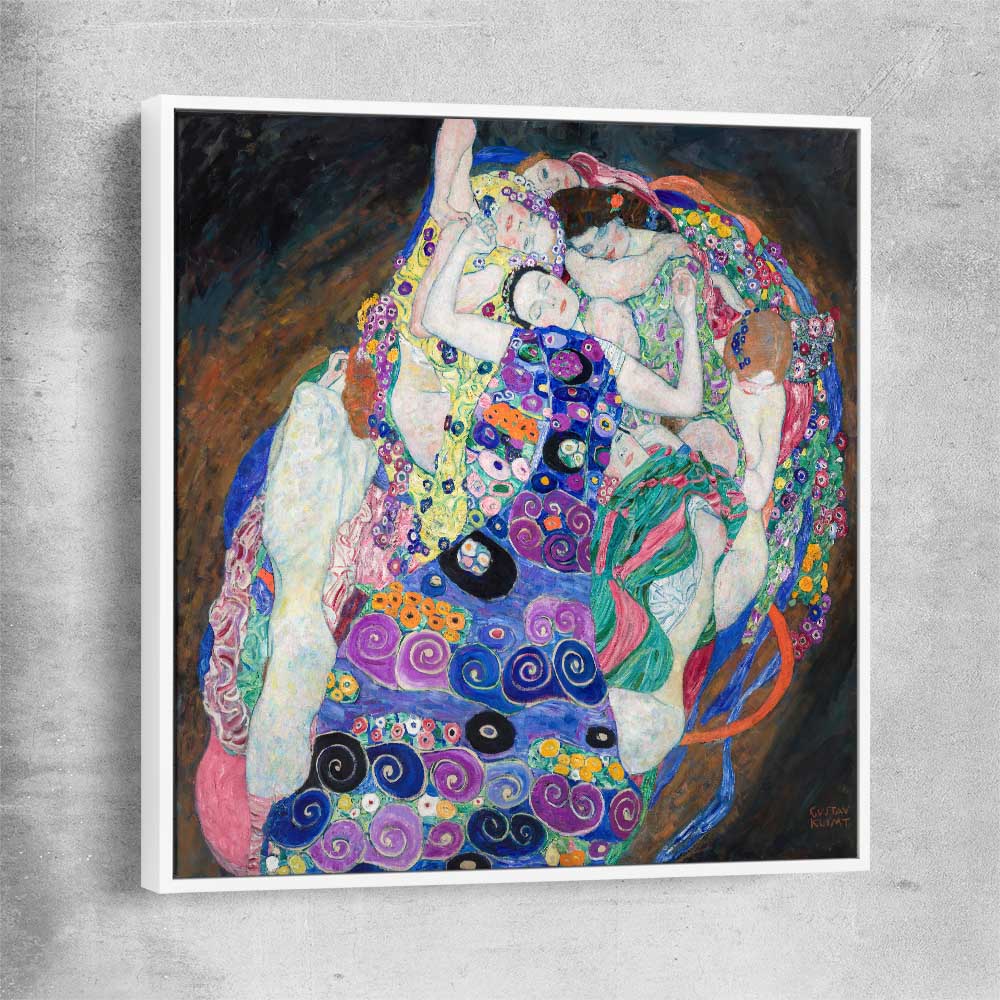 Classic wall art and canvas print of The Virgin Gustav Klimt with white framed canvas