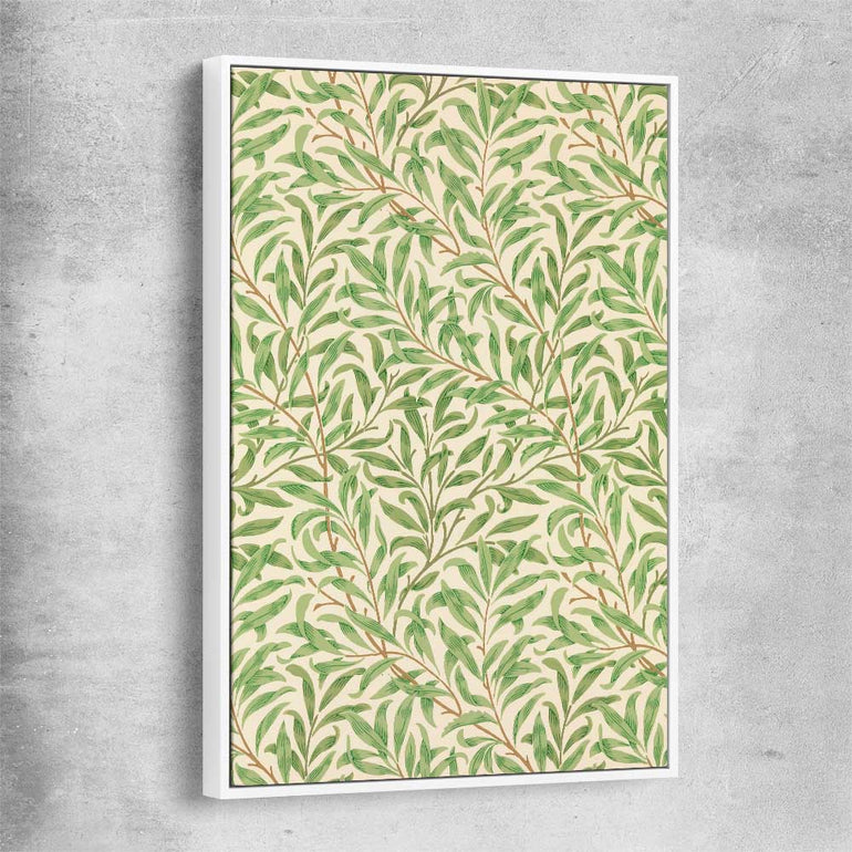 Classic wall art and canvas print of Willow Bough William Morris with white framed canvas