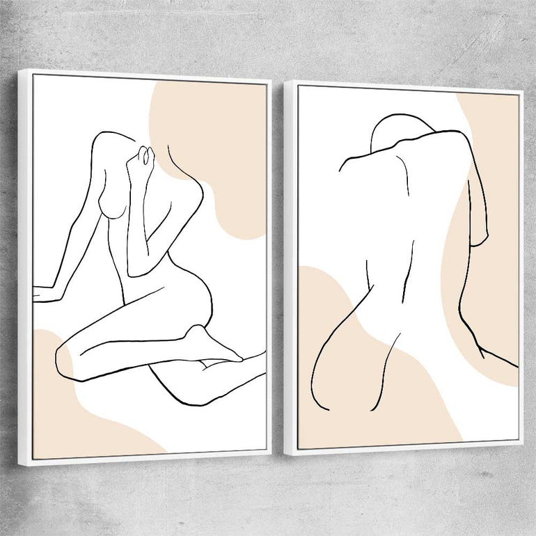 Beige Comfort Pair white framed canvas - part of our high quality fashion canvas wall art and prints collection