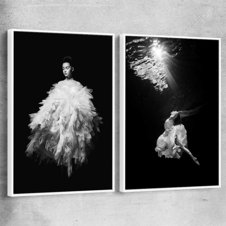 Evening Dress Pair white framed canvas - part of our high quality fashion canvas wall art and prints collection