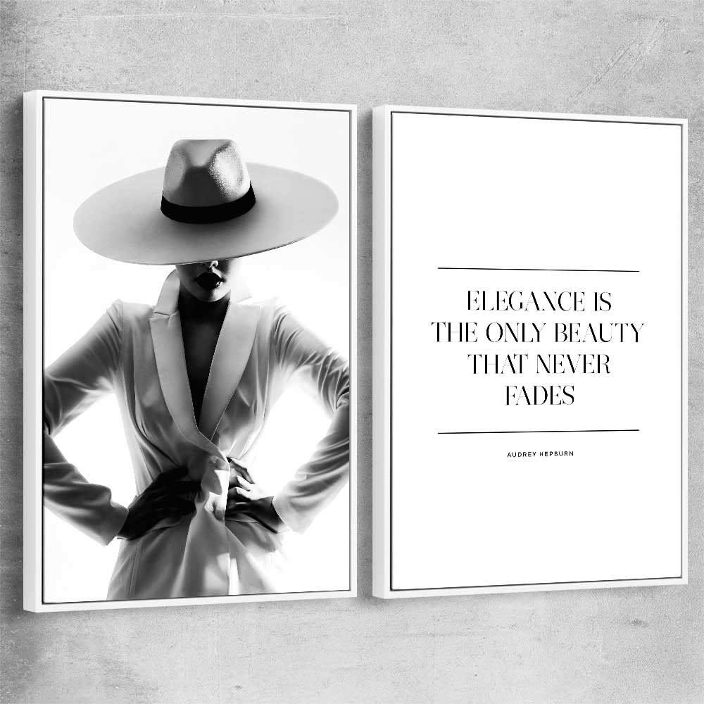 White Hat Gaze Pair white framed canvas - part of our high quality fashion canvas wall art and prints collection