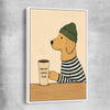 Inspirational wall art print of Good Boy Coffee with white framed canvas