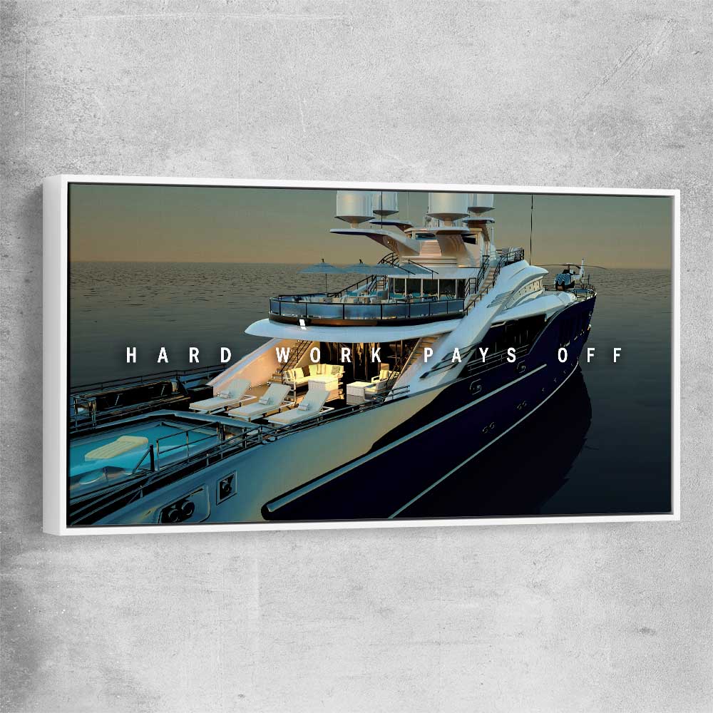 Hard Work Pays Off white framed canvas - part of our high quality fashion canvas wall art and prints collection