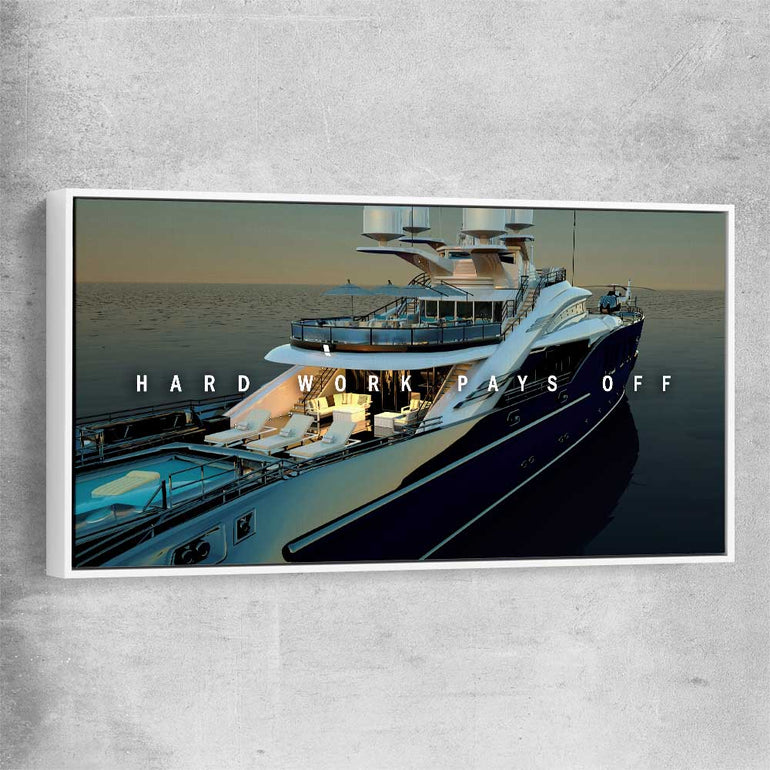 Hard Work Pays Off white framed canvas - part of our high quality fashion canvas wall art and prints collection