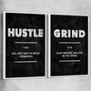 Inspirational wall art print of Hustle Definition Pair with white framed canvas