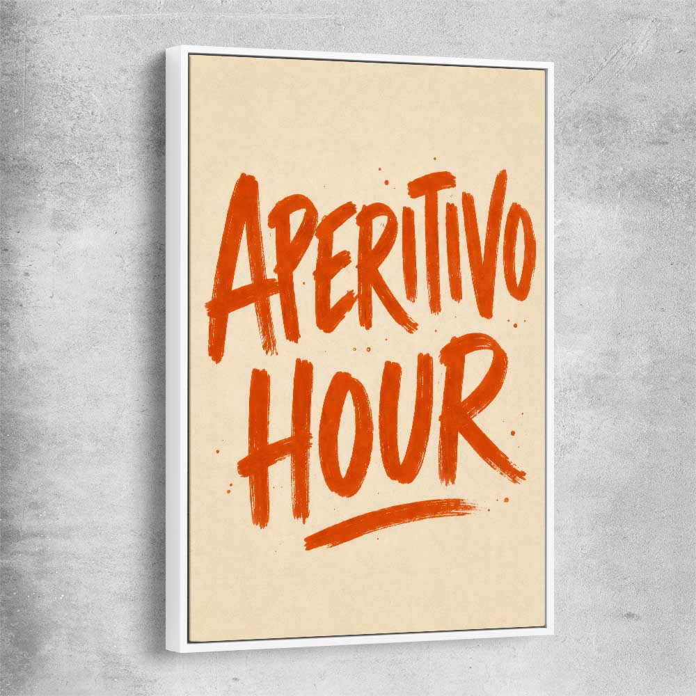 Aperitivo Hour white framed canvas is a colourful and stylish canvas wall art and print suited for the kitchen area