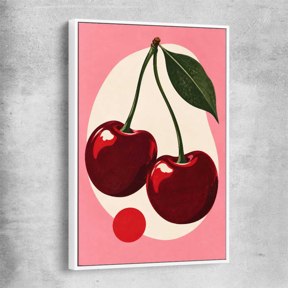Cherry Crush white framed canvas is a colourful and stylish canvas wall art and print suited for the kitchen area