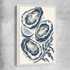 Coastal Indigo Oysters white framed canvas is a colourful and stylish canvas wall art and print suited for the kitchen area