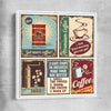 Vintage Coffee Collection white framed canvas is a colourful and stylish canvas wall art and print suited for the kitchen area