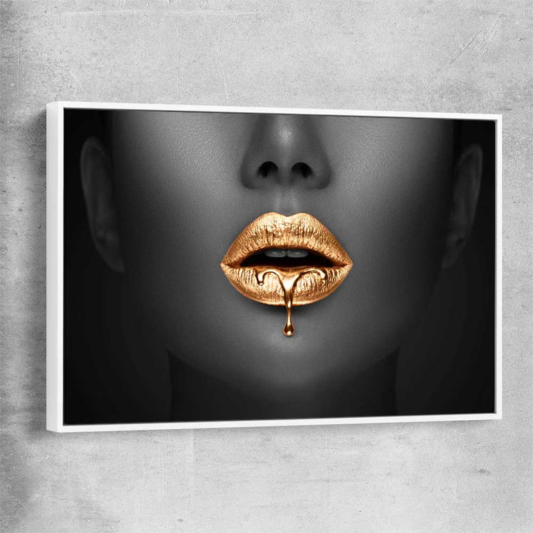 Dripping Elegance white framed canvas - part of our high quality canvas lips wall art collection